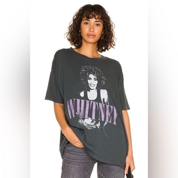 Daydreamer Tops - Daydreamer Whitney Houston For The Love Of You Merch Tee in Vintage Black